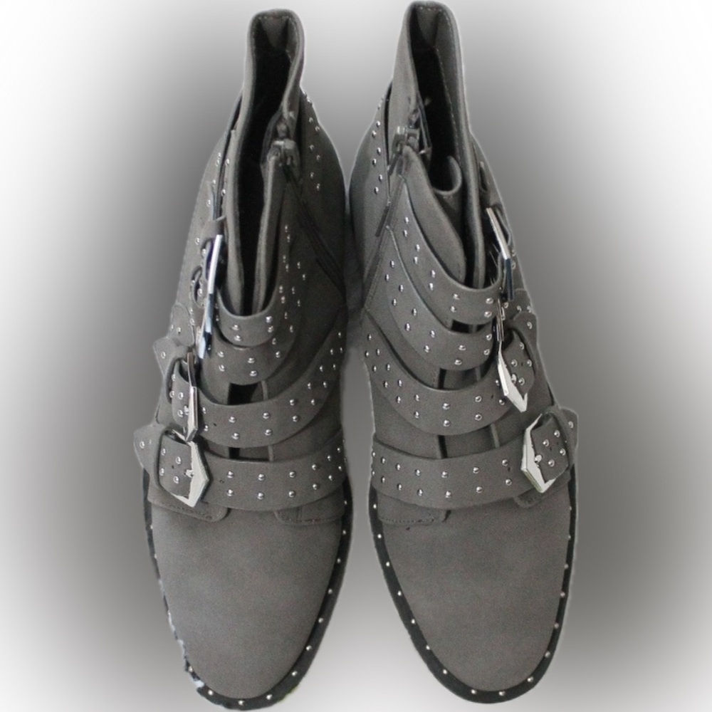 Forever 21 | Studded smoky grey Buckle Ankle Boots moto boots - Picture 13 of 13